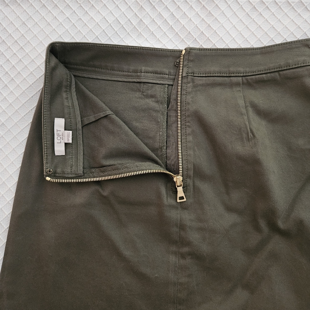 LOFT Petite Olive Green Mini Skirt with Gold Zipper Details - Picture 5 of 9